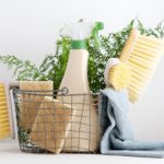 Eco Brushes, Sponges And Rag In Cleaning Basket